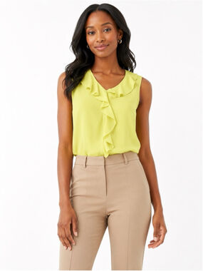 Calvin Klein Lime Green Ruffle V-Neck Tank Top M NWT